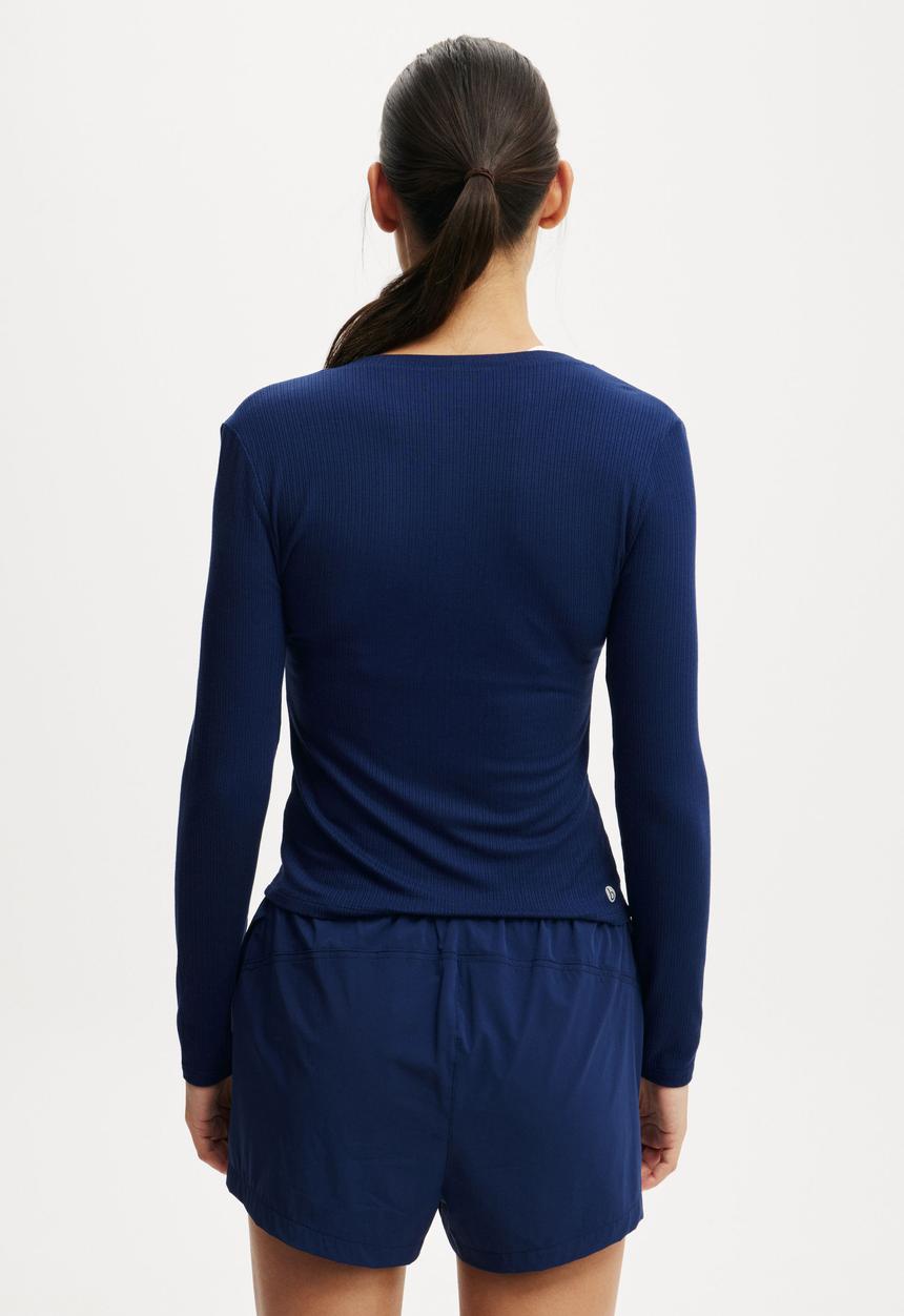 Cotton On - Active Sheer Rib Longsleeve - Heritage Blue