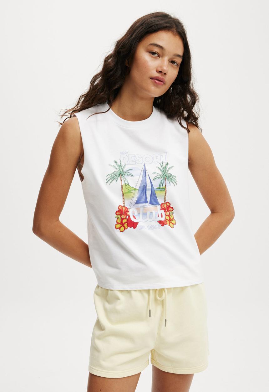 Cotton On - Active Graphic Crew Tank - White/Resort Club