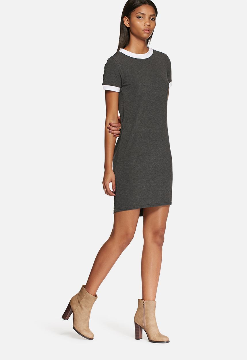 Ringer dress - charcoal and white