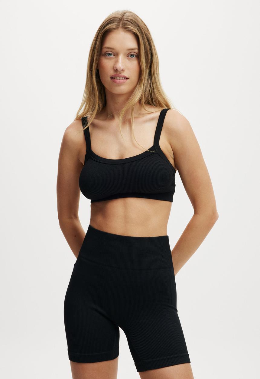 Cotton On - Seamless Ribbed Crop - Black