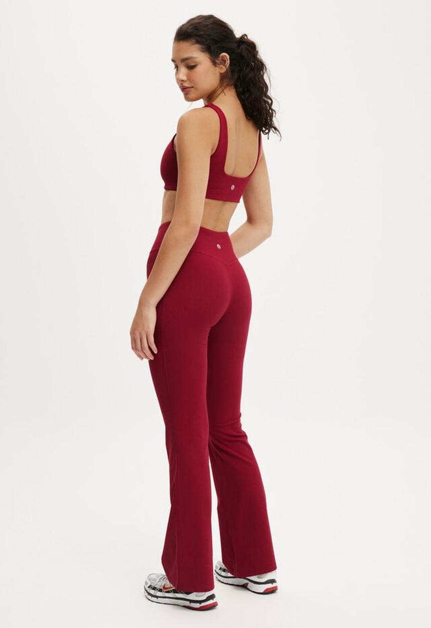 Cotton On - Reform Rib Flare - Deep Red