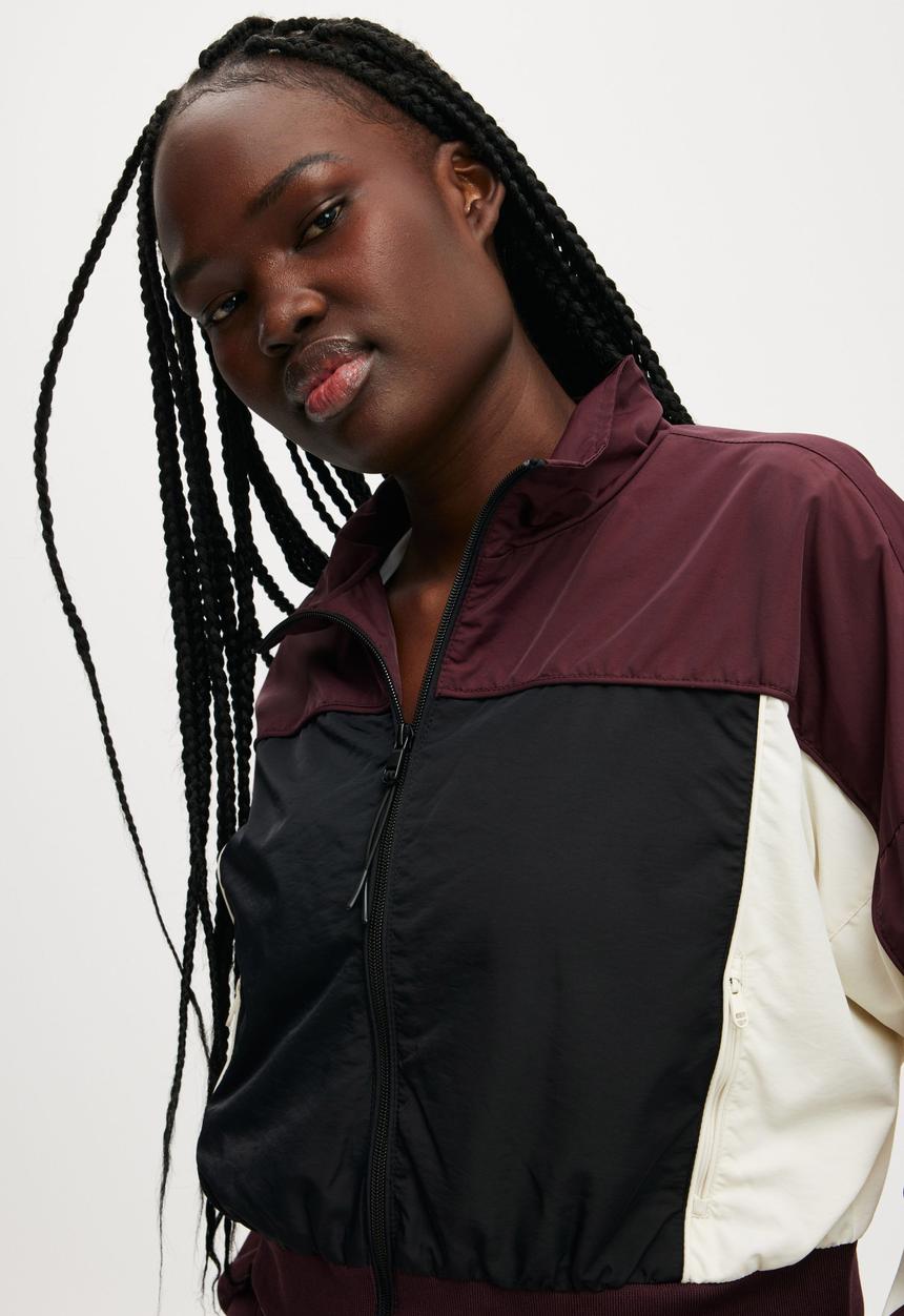 Cotton On - Baseline Cropped Rib Panelled Anorak - Dark Oak/ Black/ Allspice