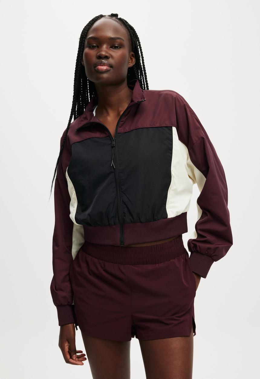 Cotton On - Baseline Cropped Rib Panelled Anorak - Dark Oak/ Black/ Allspice