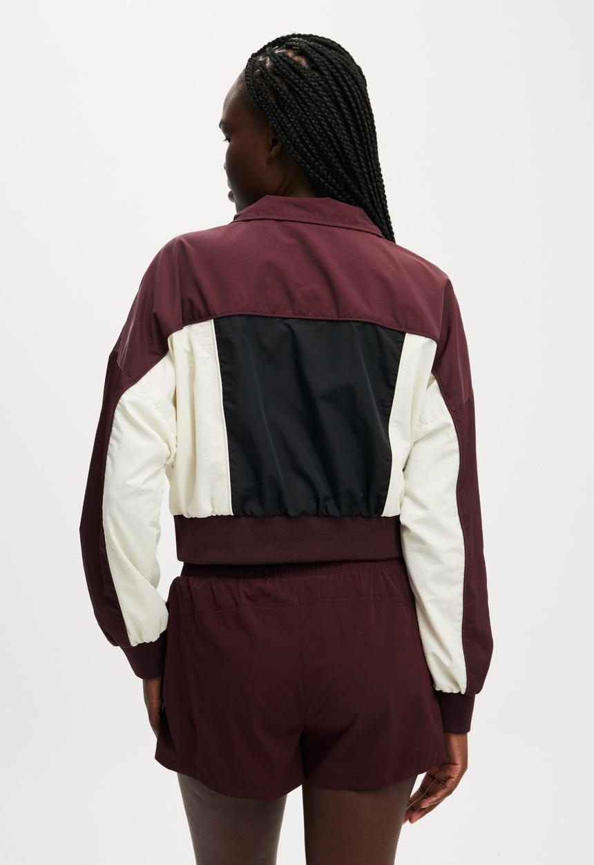 Cotton On - Baseline Cropped Rib Panelled Anorak - Dark Oak/ Black/ Allspice