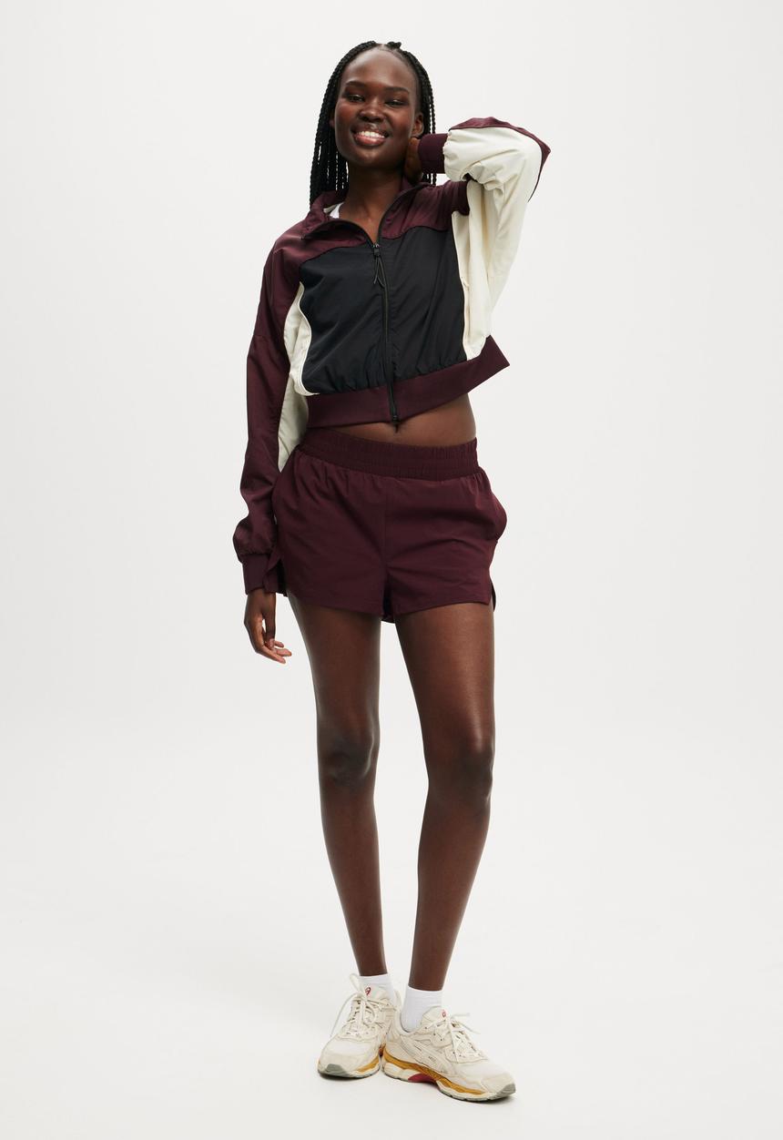 Cotton On - Baseline Cropped Rib Panelled Anorak - Dark Oak/ Black/ Allspice