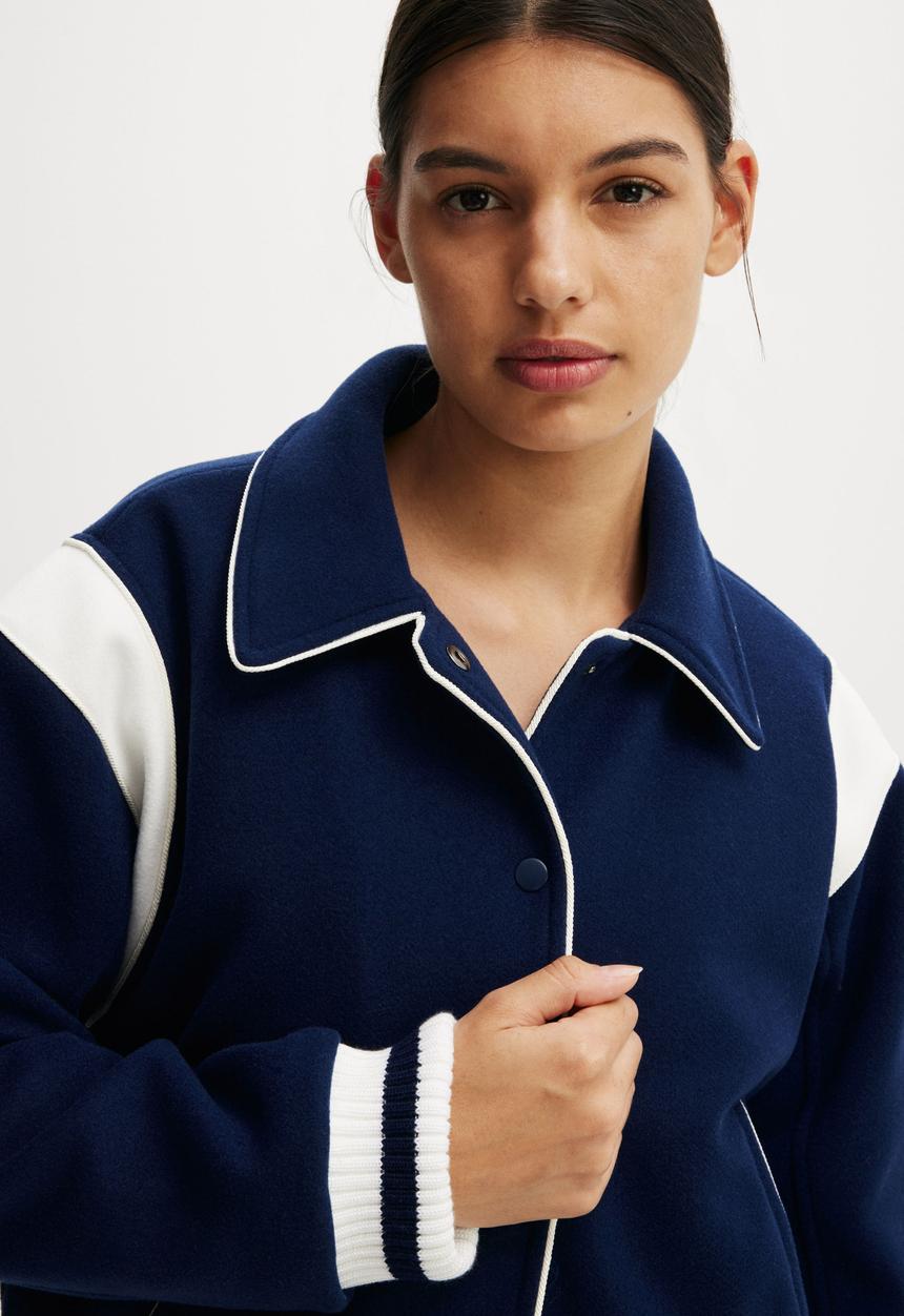 Cotton On - On Field Panelled Bomber Jacket - Heritage Blue