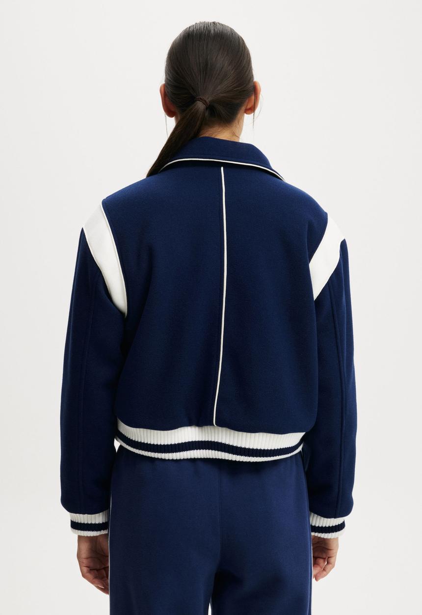 Cotton On - On Field Panelled Bomber Jacket - Heritage Blue