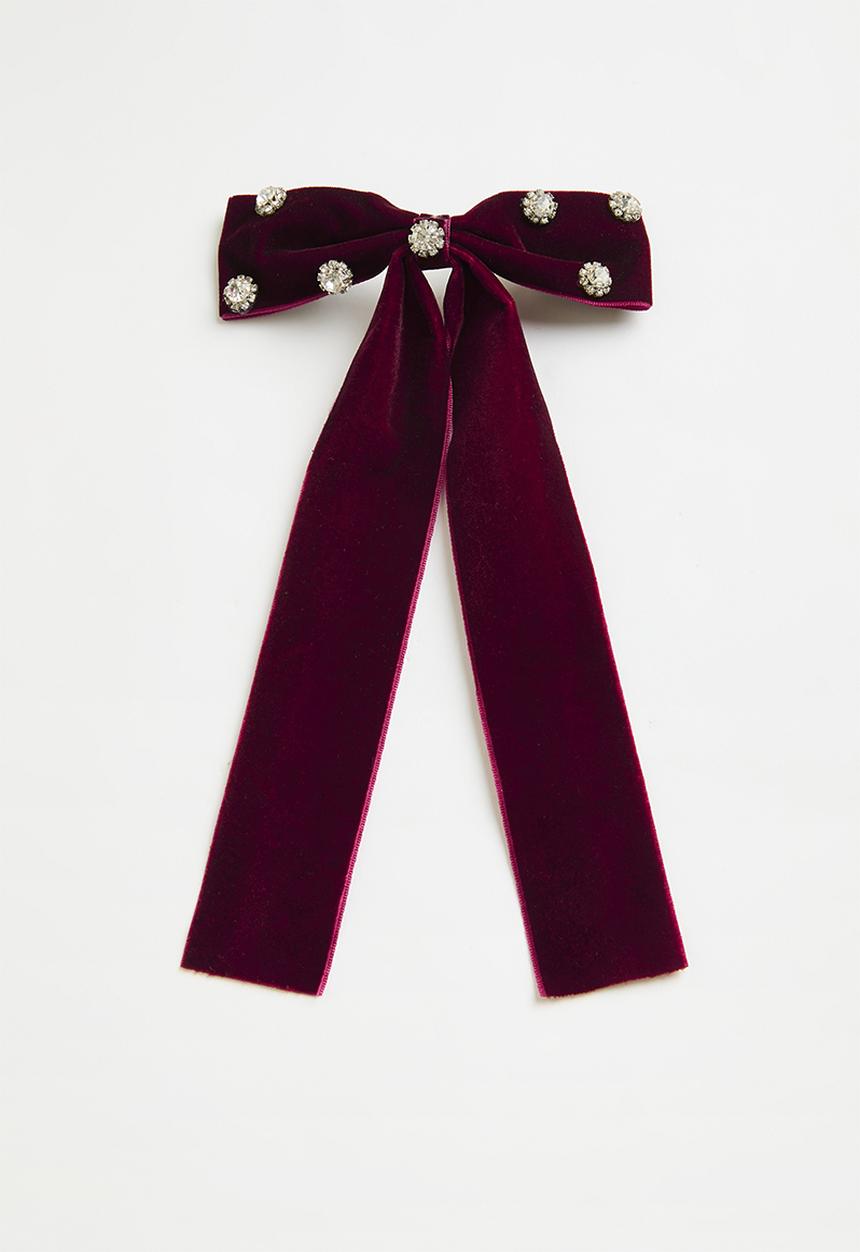 Rubi - Tilly Hair Bow berry velvet diamante