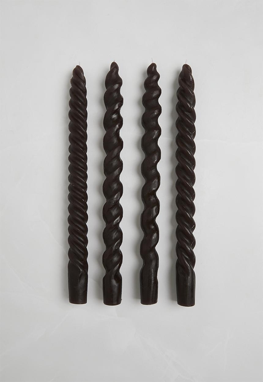 Sixth Floor - Set 4 Drip Dinner Candle Spiral - Brown