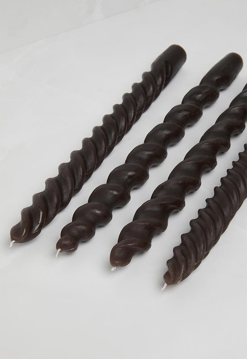 Sixth Floor - Set 4 Drip Dinner Candle Spiral - Brown