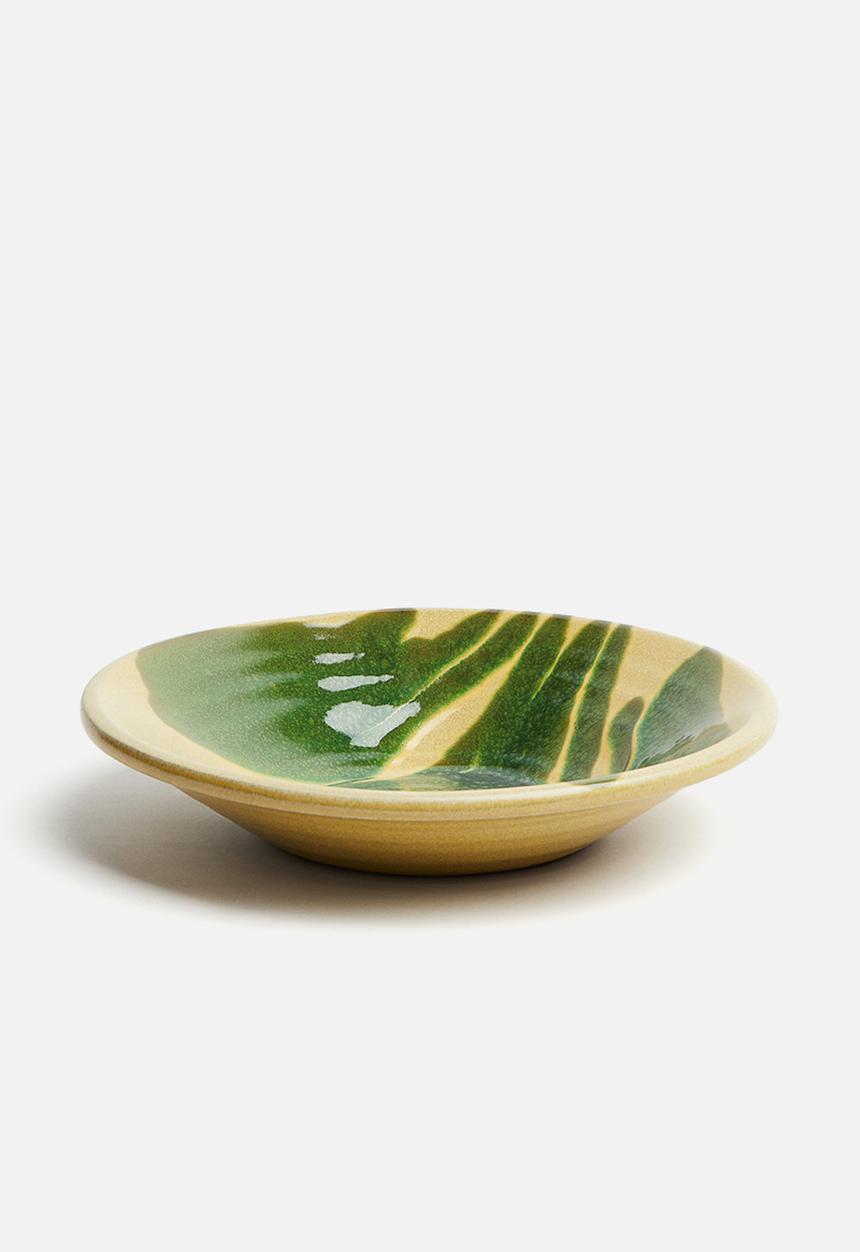 H&M - Glazed terracotta serving bowl - yellow patterned