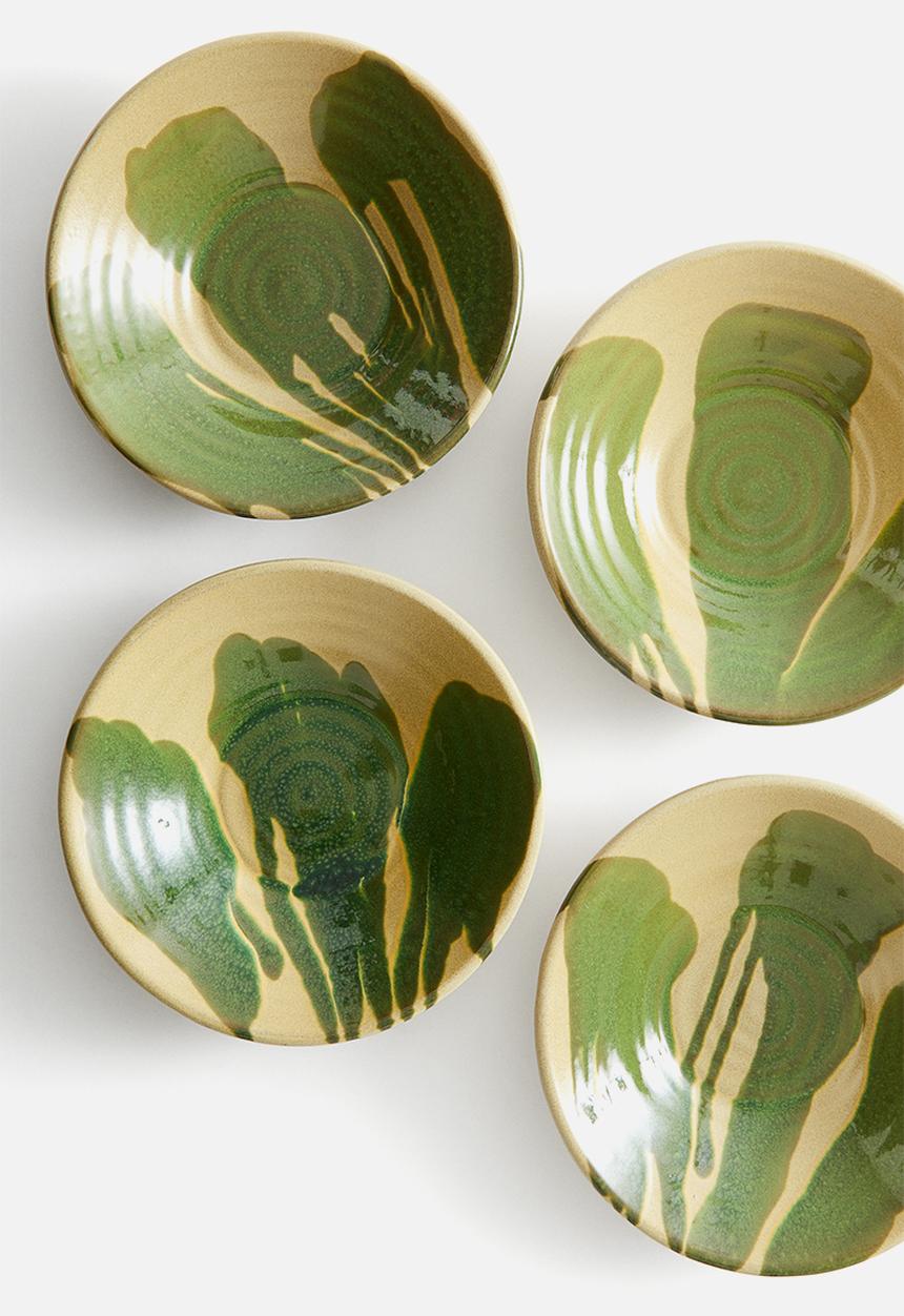 H&M - Glazed terracotta serving bowl - yellow patterned