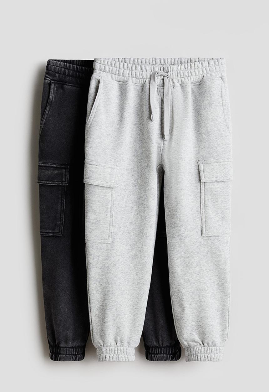 H&M - 2-Pack cargo joggers - black light grey