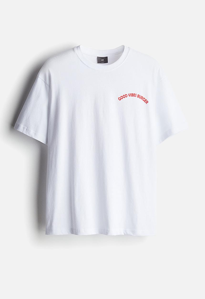 H&M - Loose fit printed T-shirt - white good vibes burger