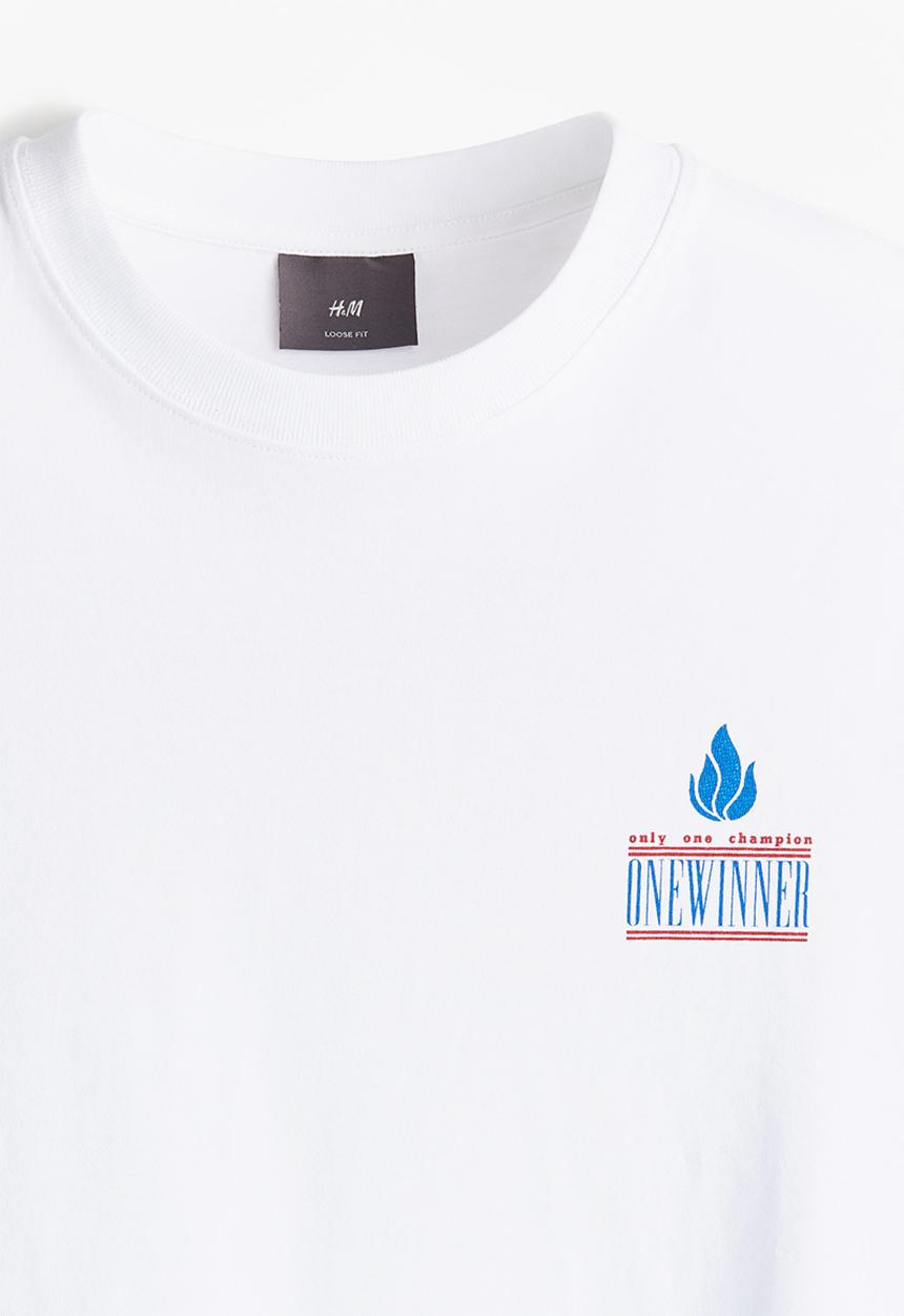H&M - Loose fit printed T-shirt - white/one winner 