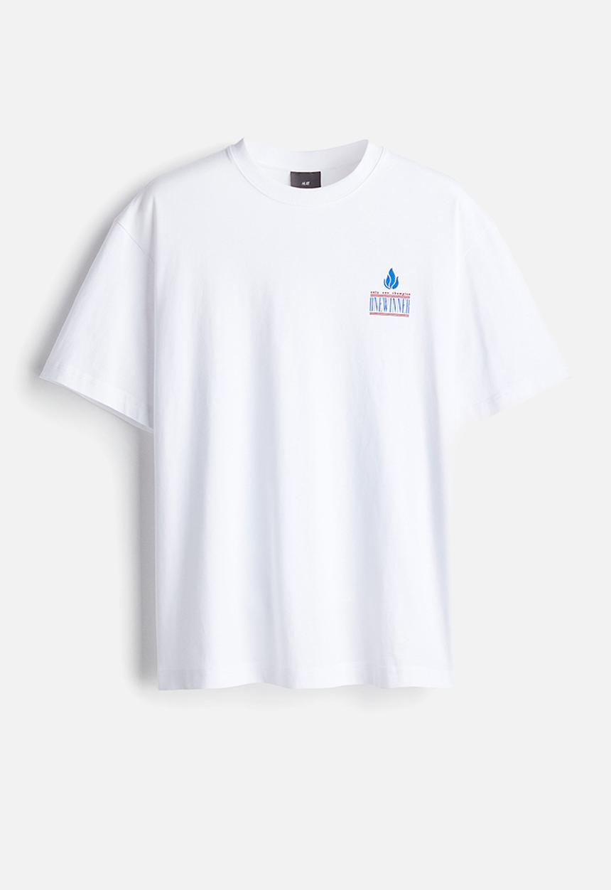 H&M - Loose fit printed T-shirt - white/one winner 