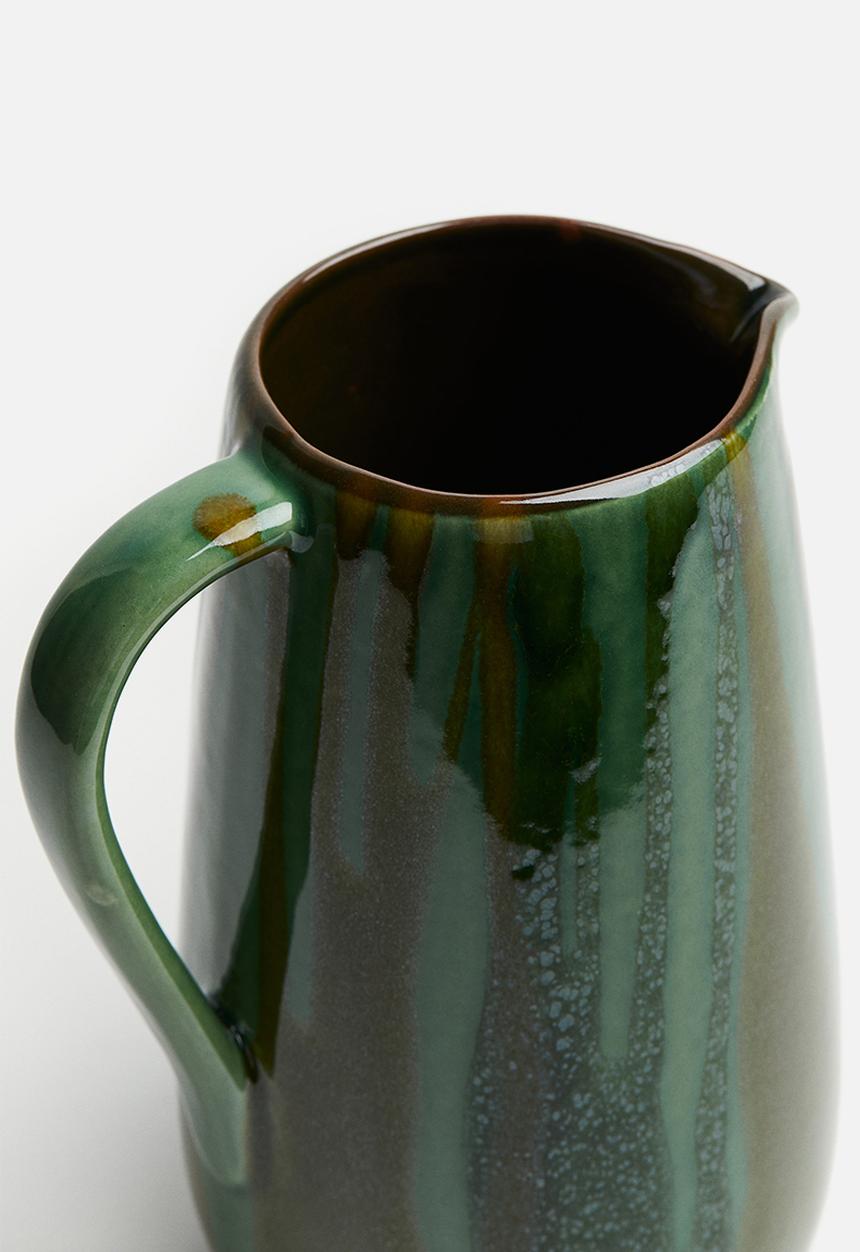 H&M - Glazed terracotta jug - dark green patterned