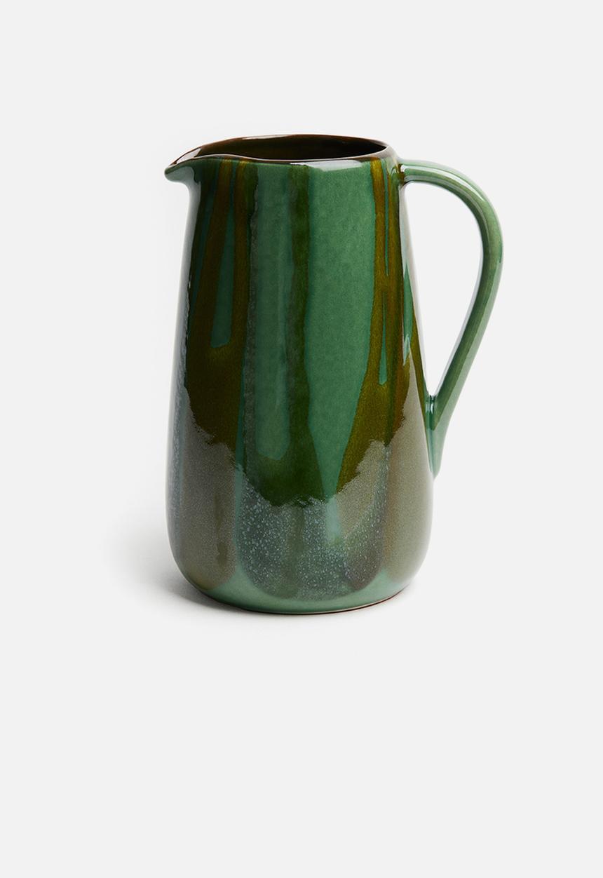H&M - Glazed terracotta jug - dark green patterned