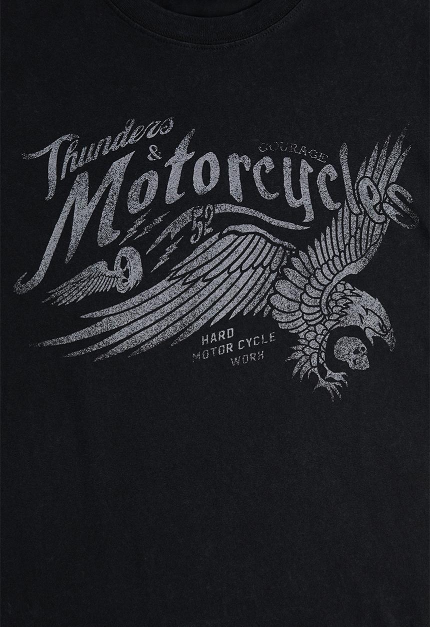 H&M - Loose fit vintage-look printed T-shirt - black motorcycles