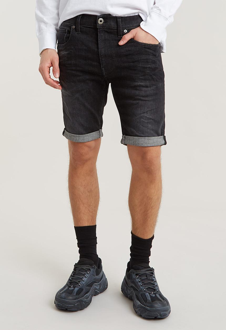 G-STAR - 3301 Slim Short Elto black superstretch - medium aged grey