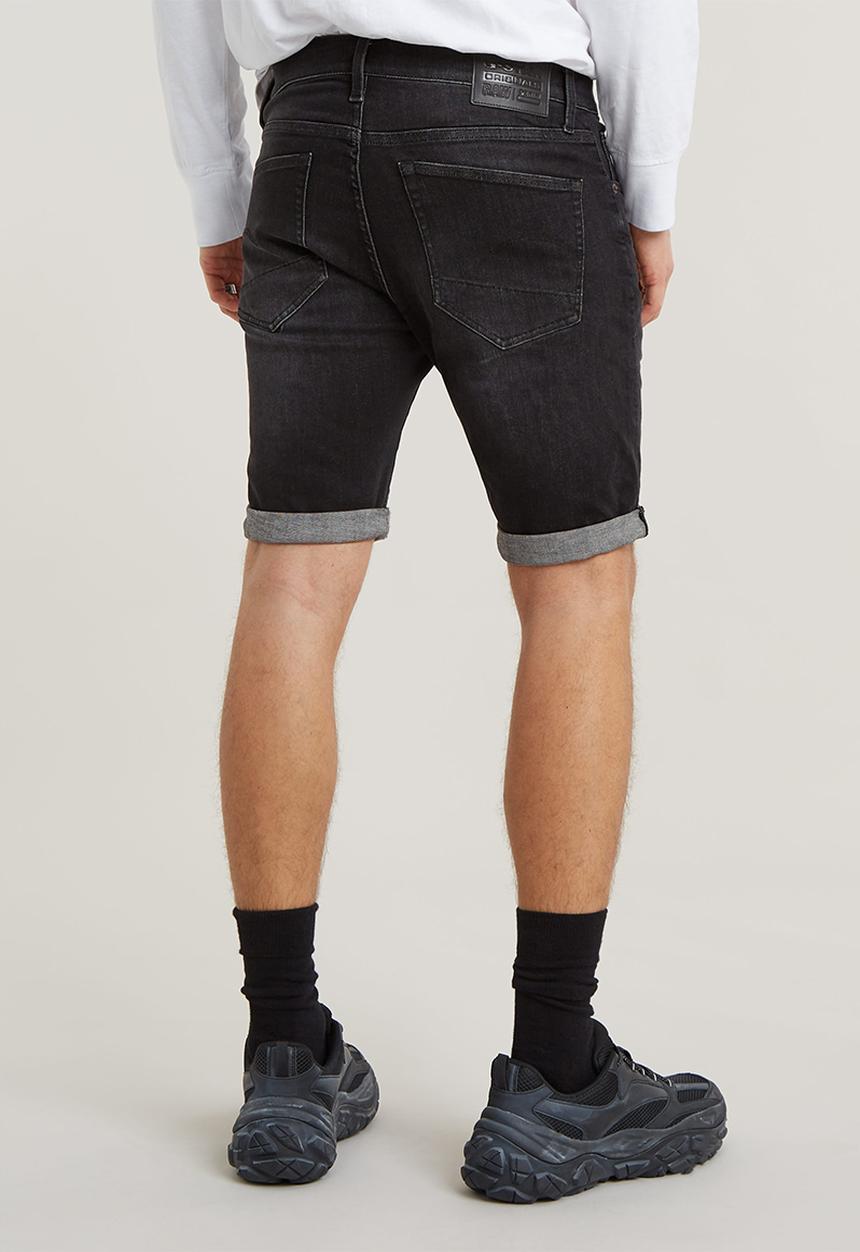 G-STAR - 3301 Slim Short Elto black superstretch - medium aged grey