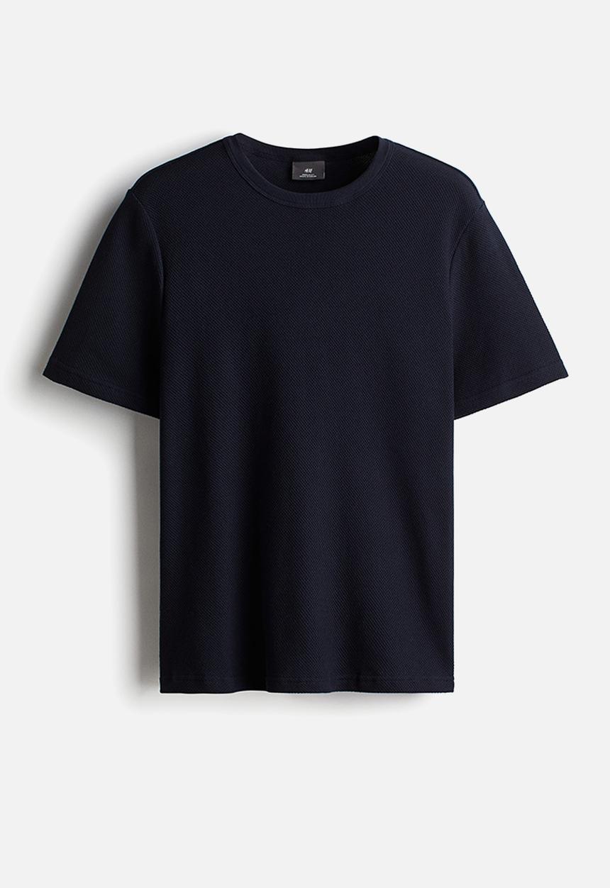 H&M - Regular fit piqué T-shirt - navy blue