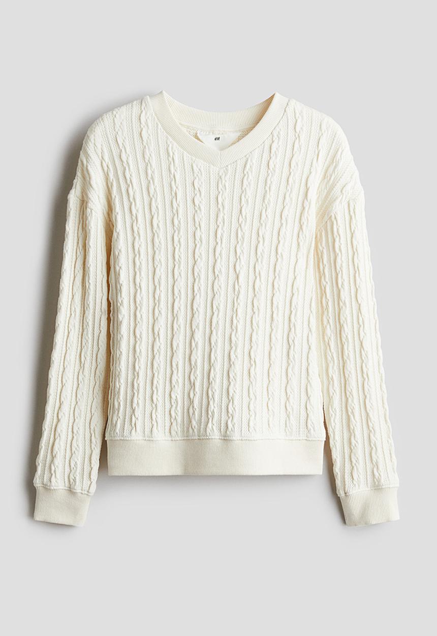 H&M - Cable-knit v-neck jumper - white