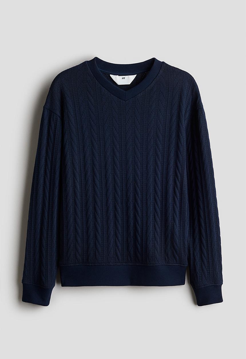 H&M - Cable-knit v-neck jumper - blue