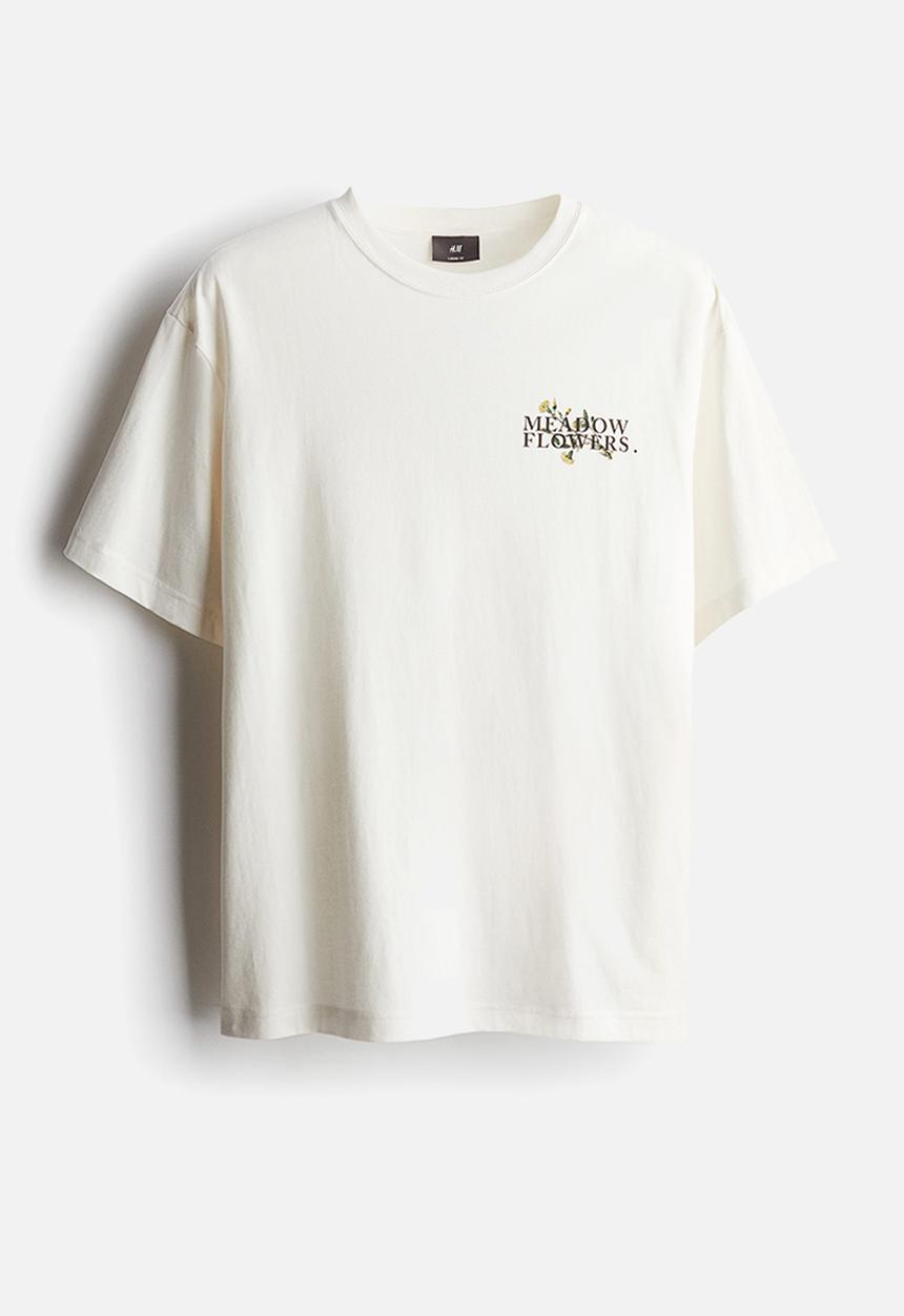 H&M - Loose fit printed T-shirt - white meadow flowers