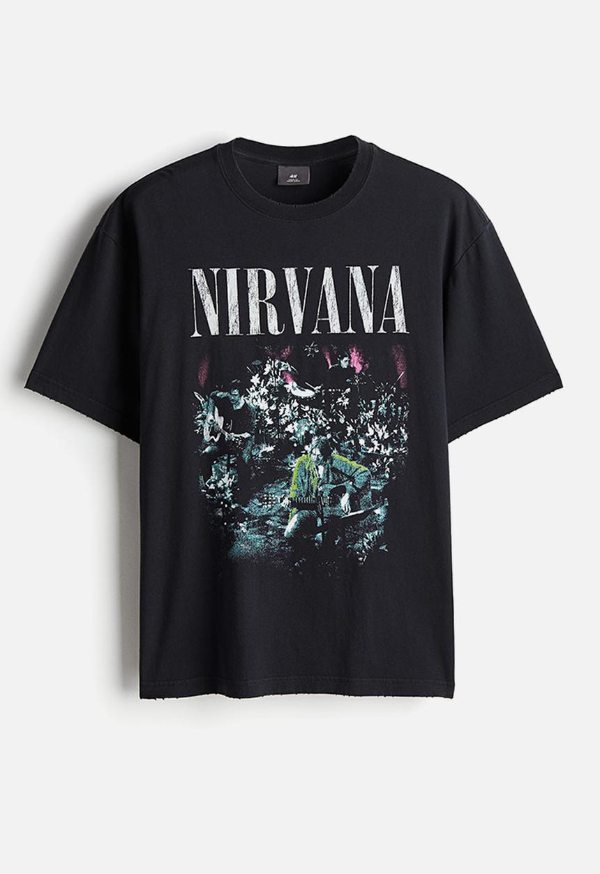 Loose fit vintage-look printed t-shirt - black/nirvana - 1225609018