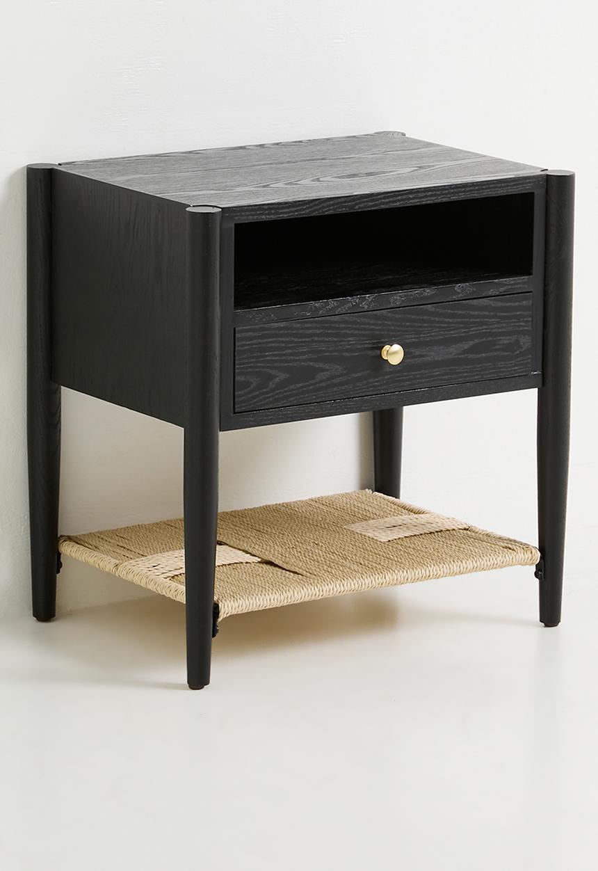 Sixth Floor - Jericho rattan and wood bedside table - black