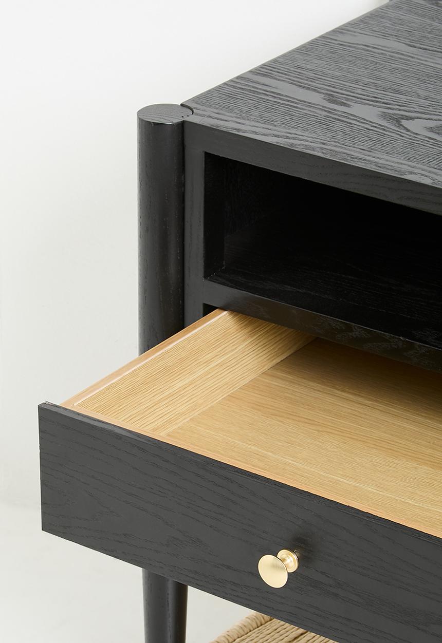 Sixth Floor - Jericho rattan and wood bedside table - black