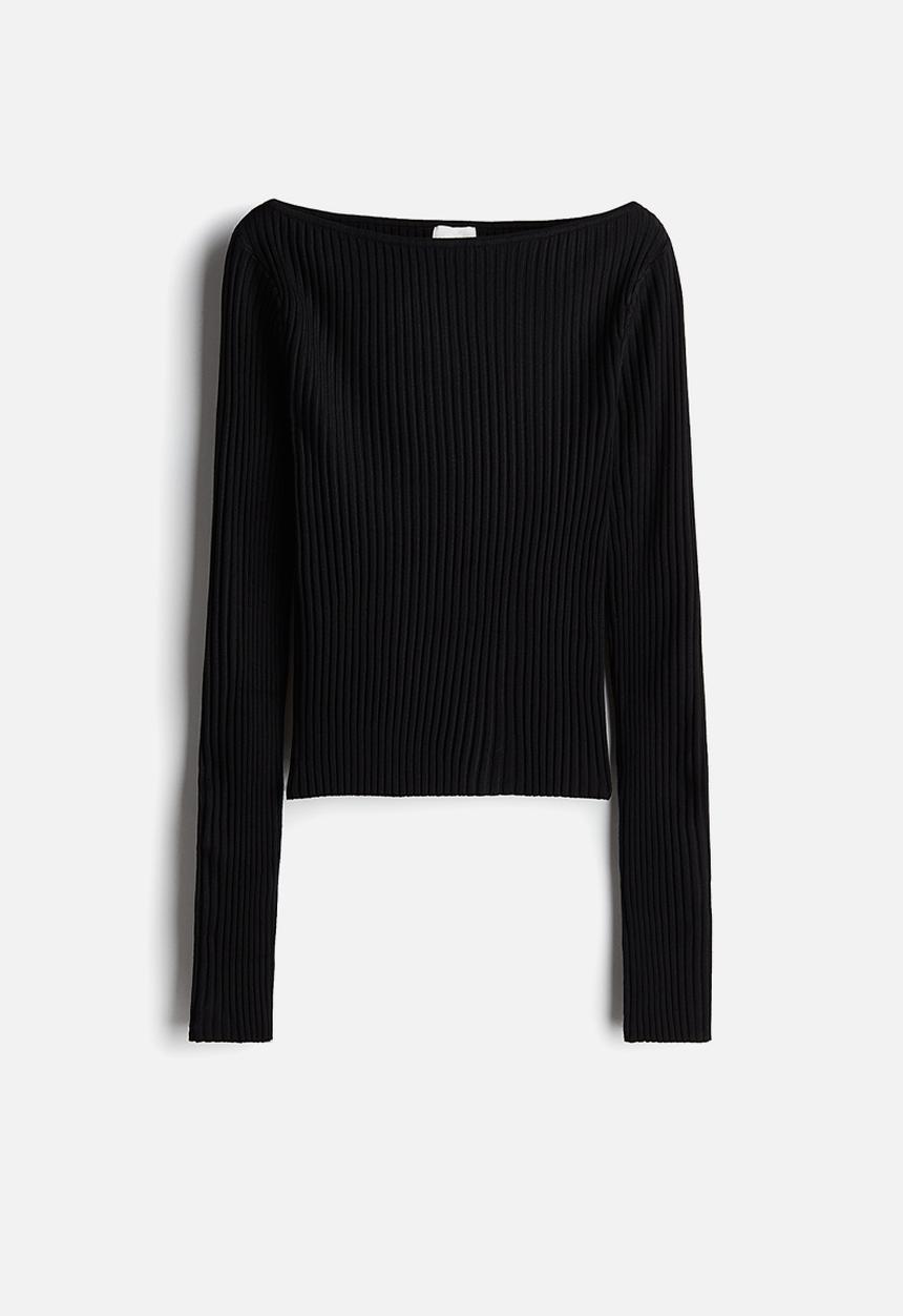 H&M - Rib-knit boat-neck top - black