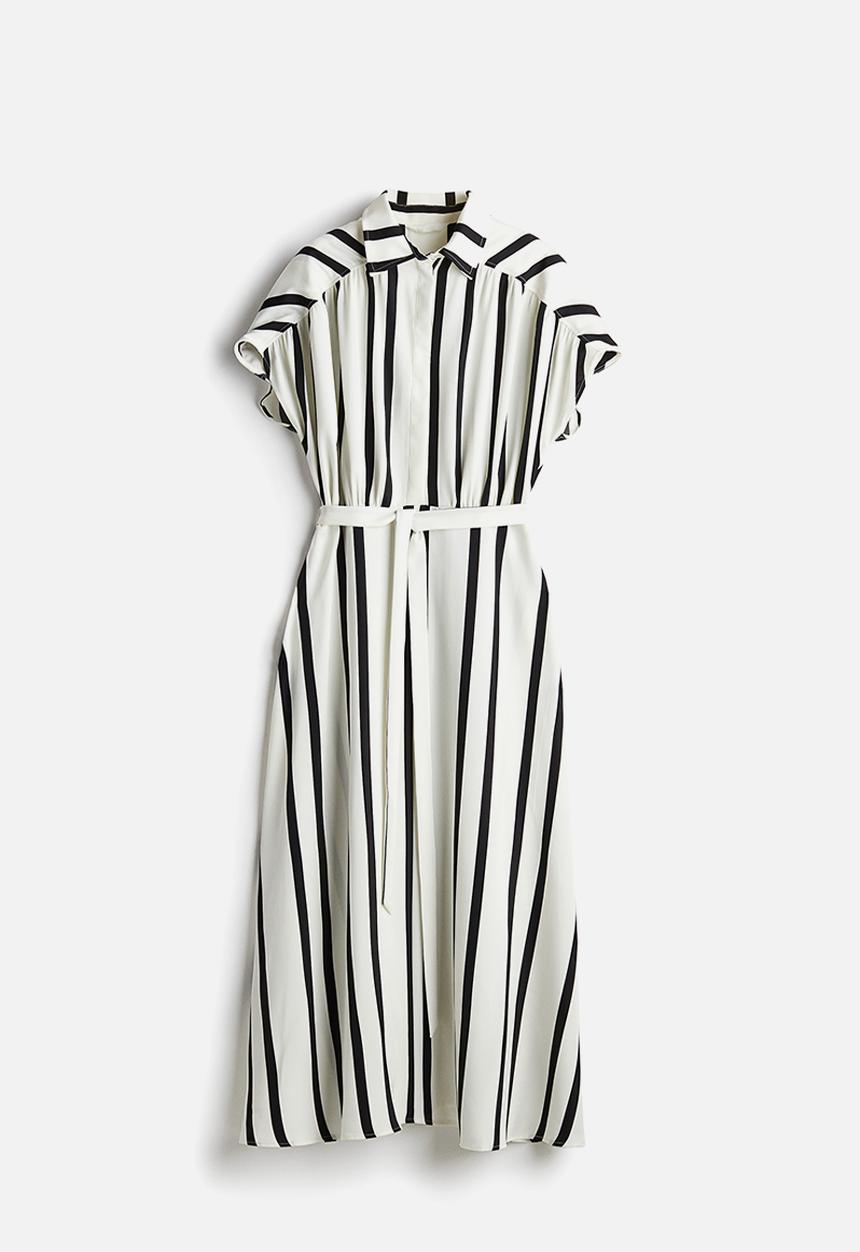 H&M - Tie-belt dress - white & black striped