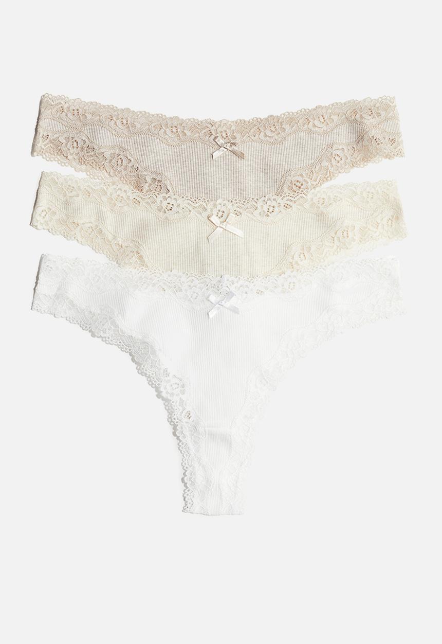 H&M - 3 pack brazilian briefs - cream marl/light beige/white