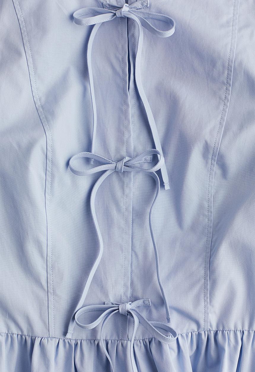 H&M - Tie-detail puff-sleeved dress - light blue