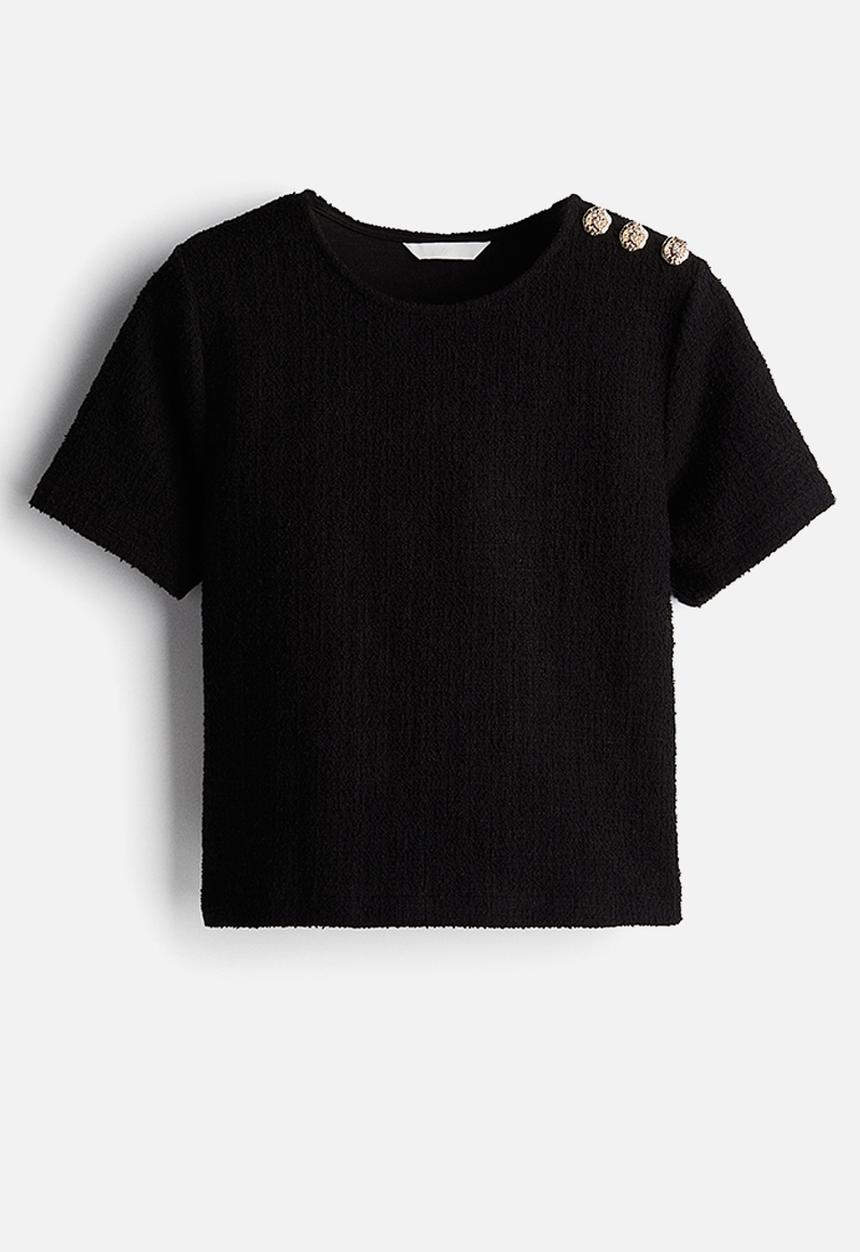H&M - Short bouclé top - black