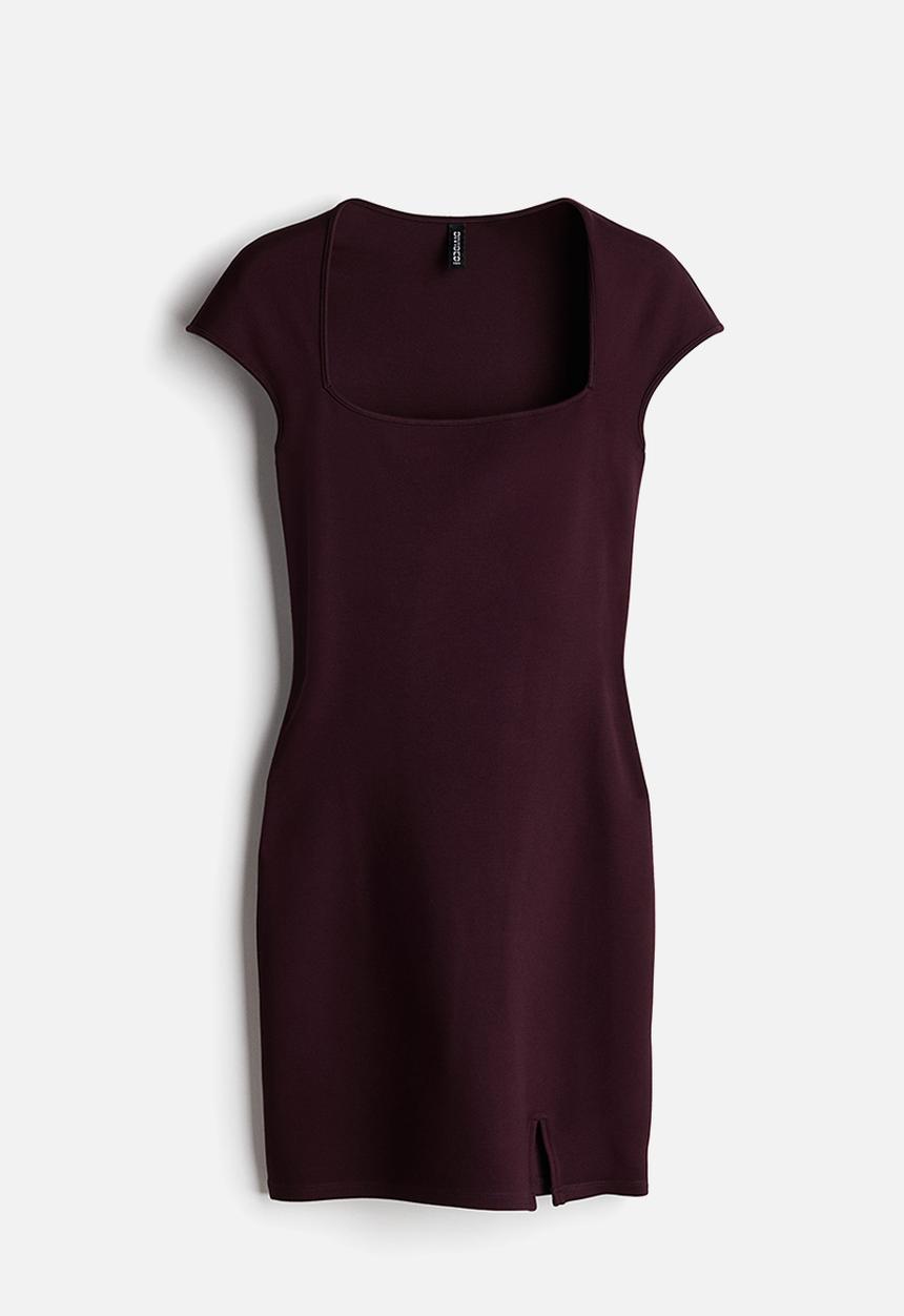 H&M - Cap-sleeved bodycon dress - dark purple