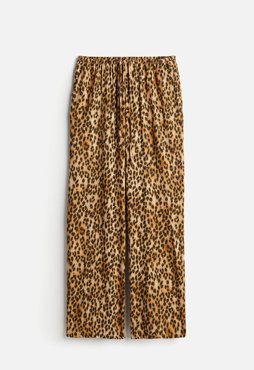 H&M - Low-waisted drawstring trousers - beige & leopard print 