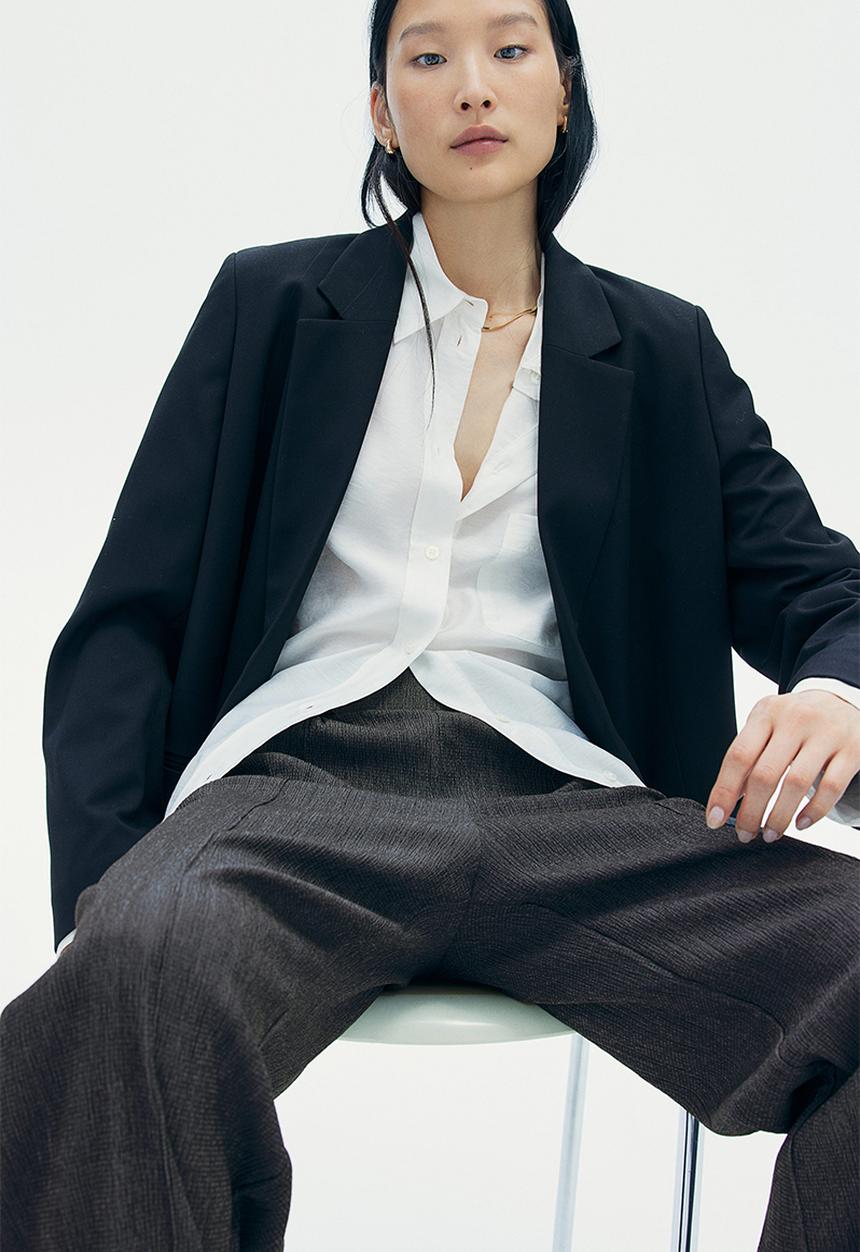 H&M - High-waisted tailored trousers - dark grey marl