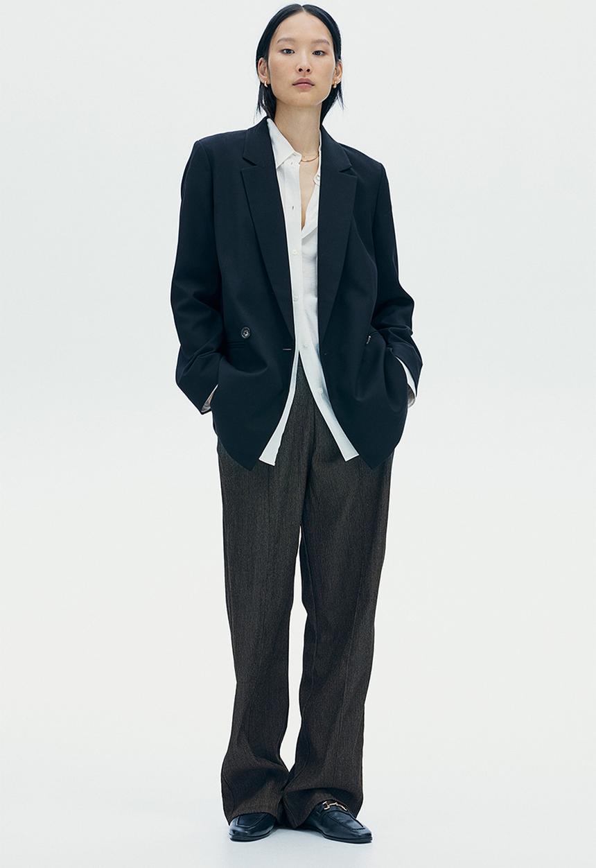H&M - High-waisted tailored trousers - dark grey marl
