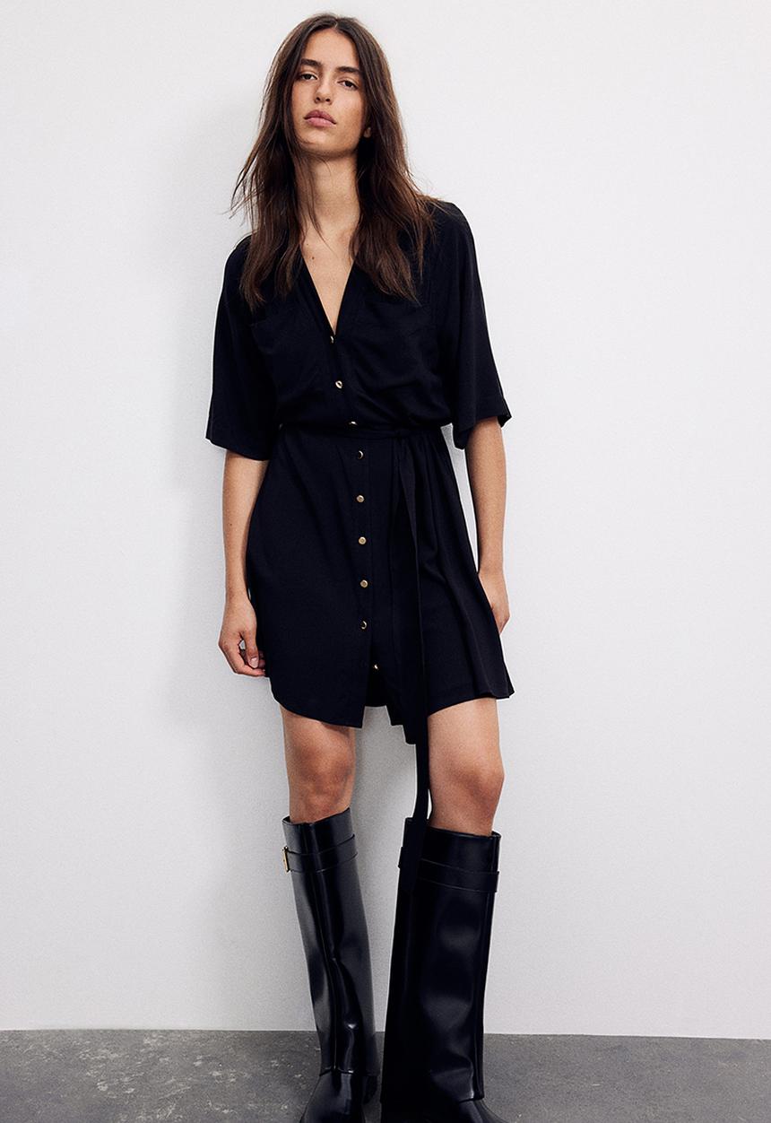 H&M - Tie-belt shirt dress - black