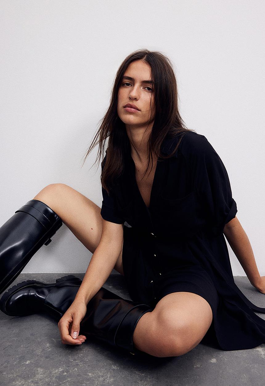 H&M - Tie-belt shirt dress - black