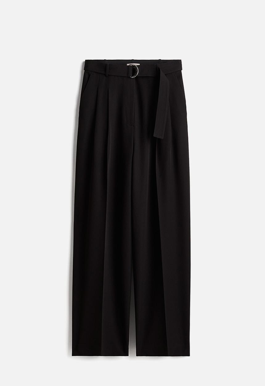H&M - Wide belted trousers - black