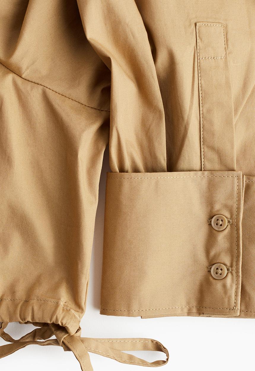 H&M - Cropped drawstring-detail shirt - dark beige