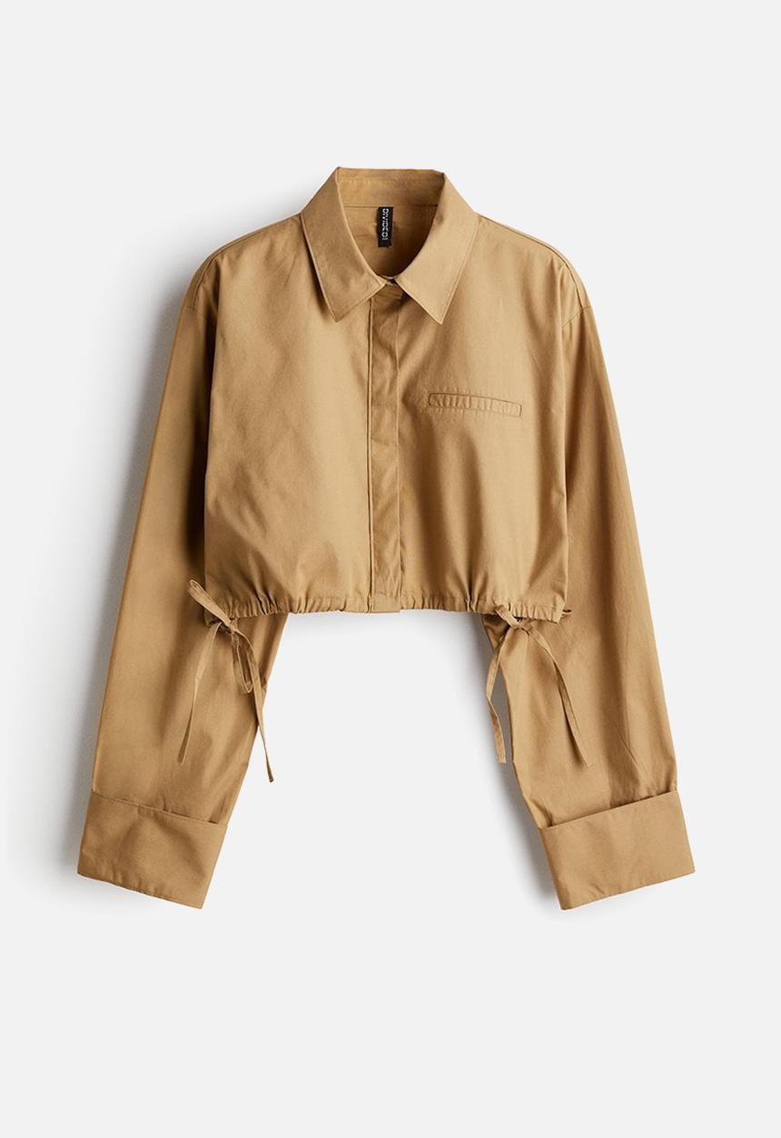 H&M - Cropped drawstring-detail shirt - dark beige