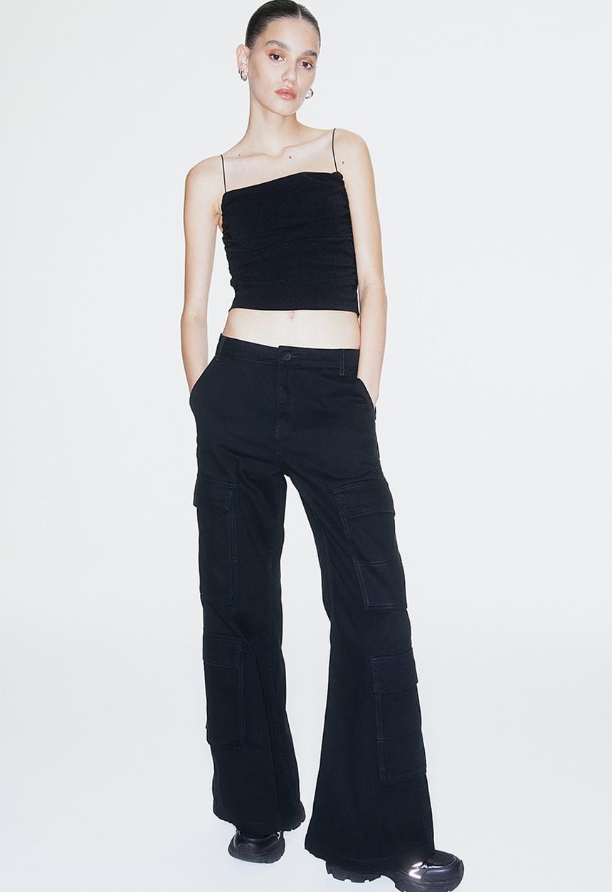 H&M - Wide cargo trousers - black