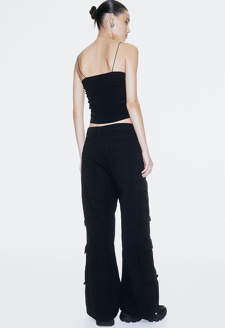H&M - Wide cargo trousers - black