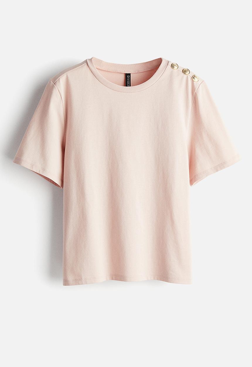 H&M - Button-detail t-shirt - light pink