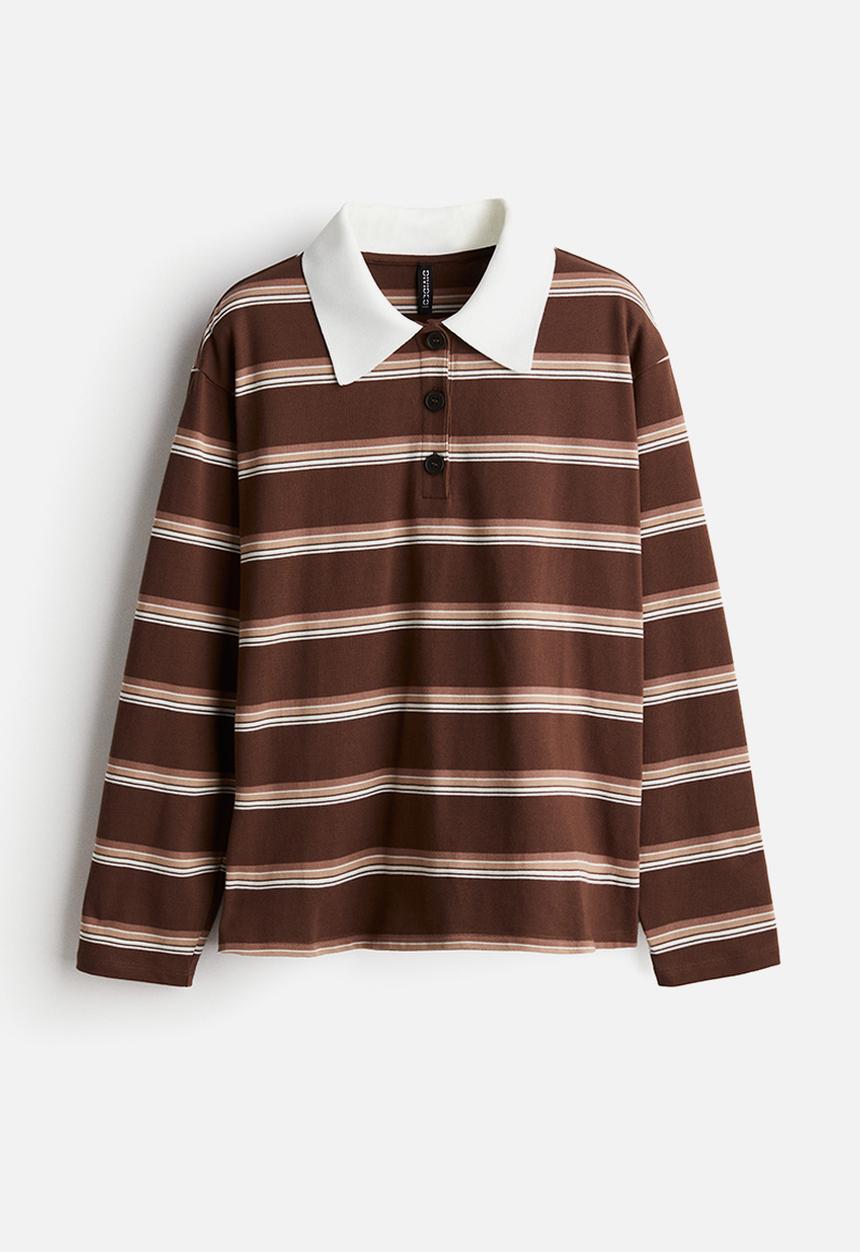 H&M - Polo shirt - dark brown & striped